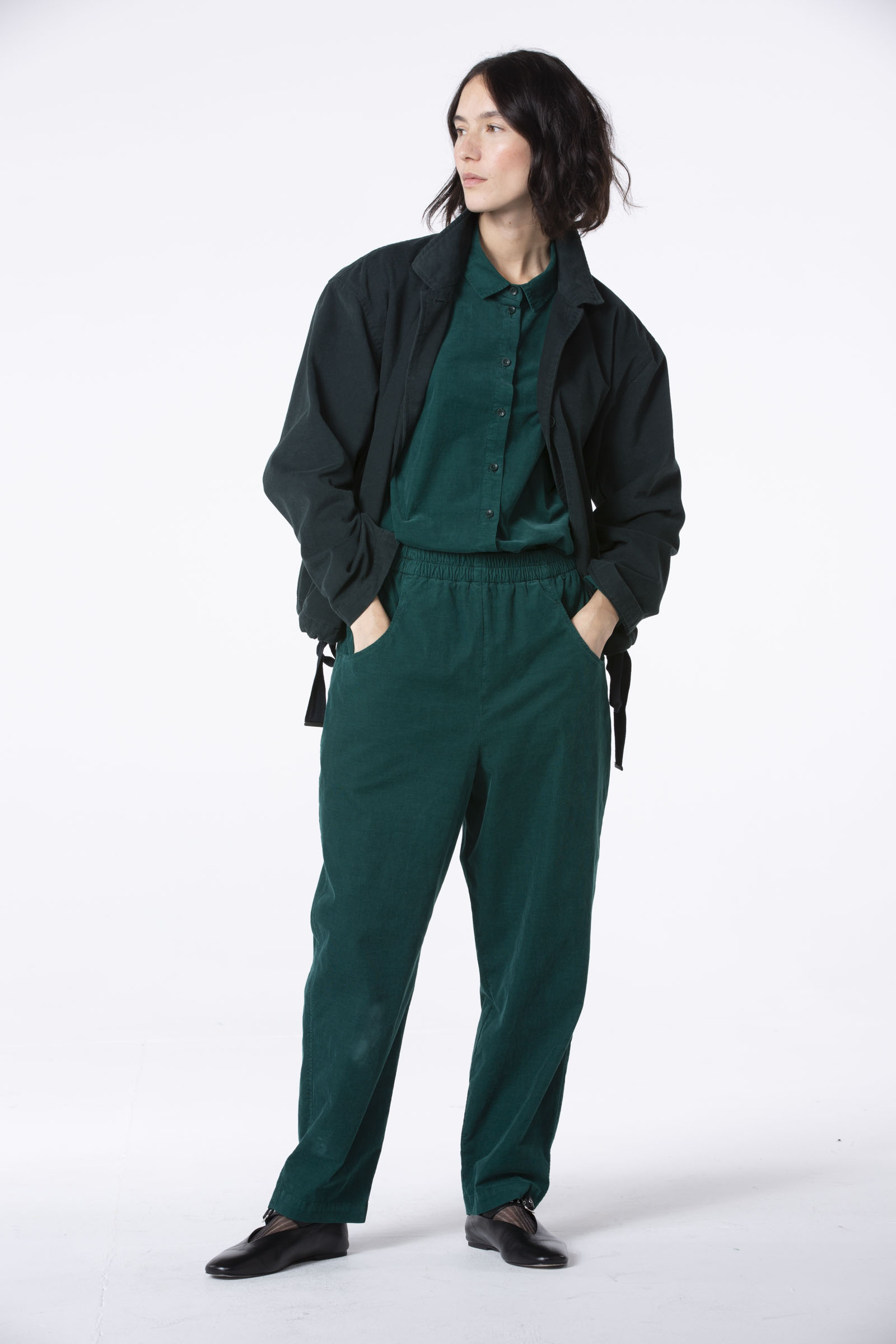 Hose 519 Green Elastischer Baumwoll-Feincord